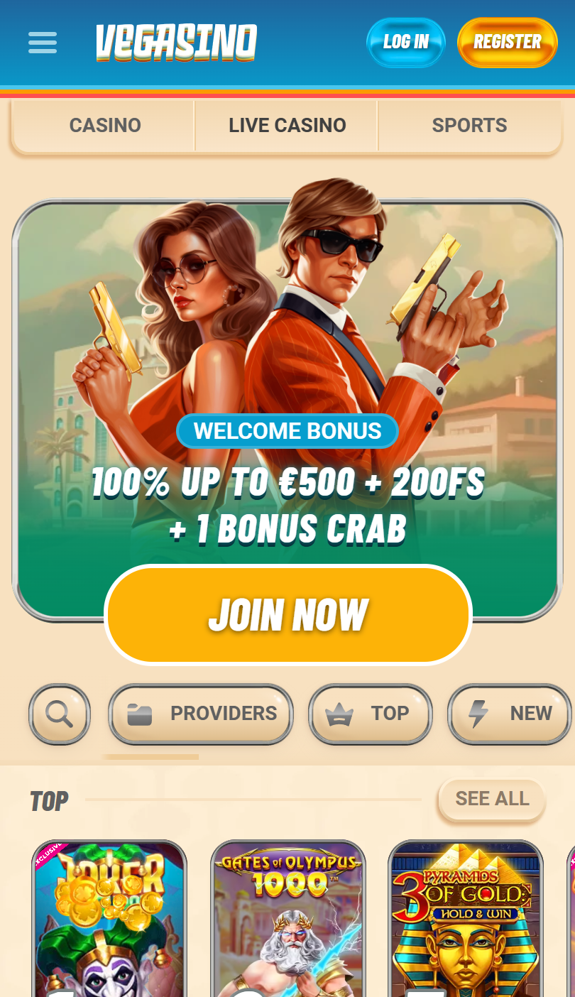 Capture d'écran mobile Vegasino montrant l'interface des bonus
