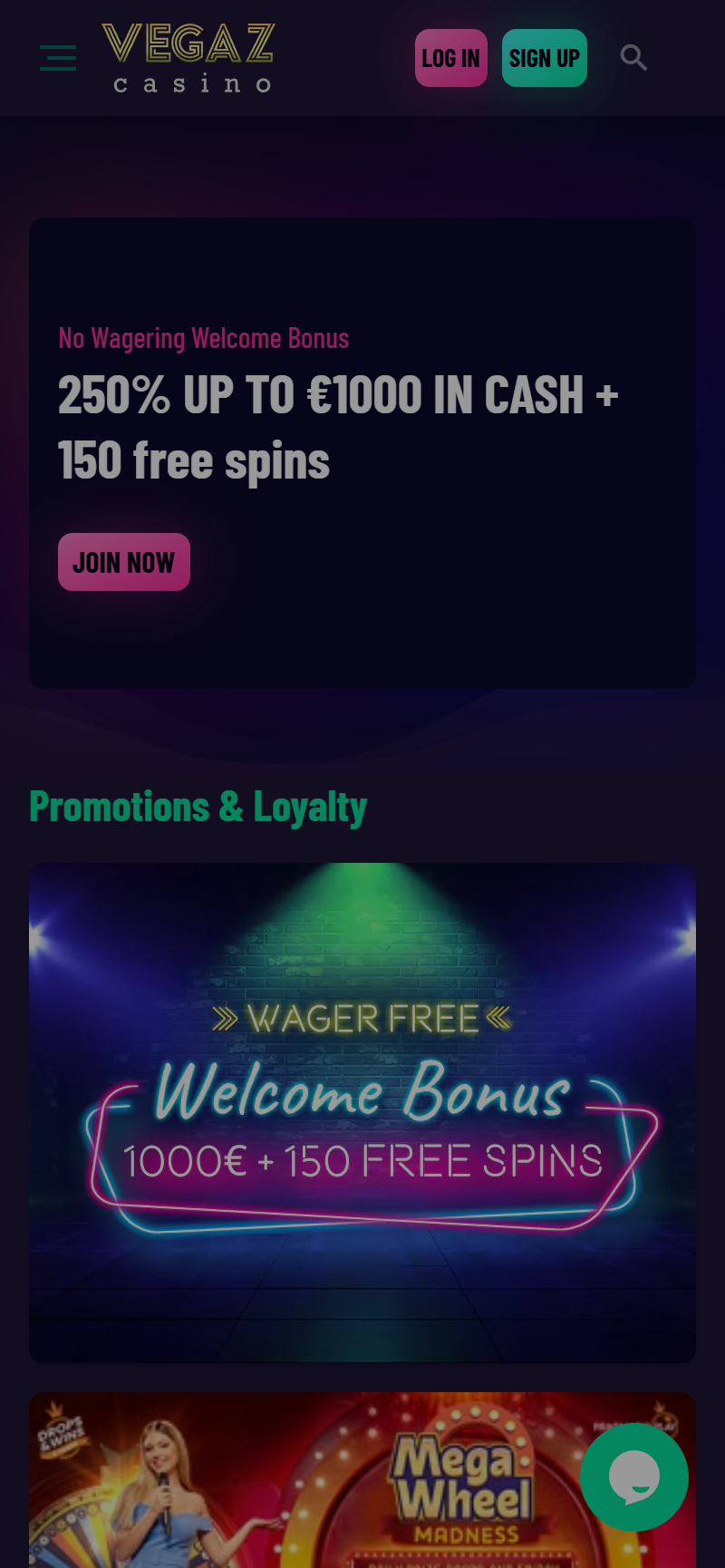 Vegaz Casino Mobile Screenshot